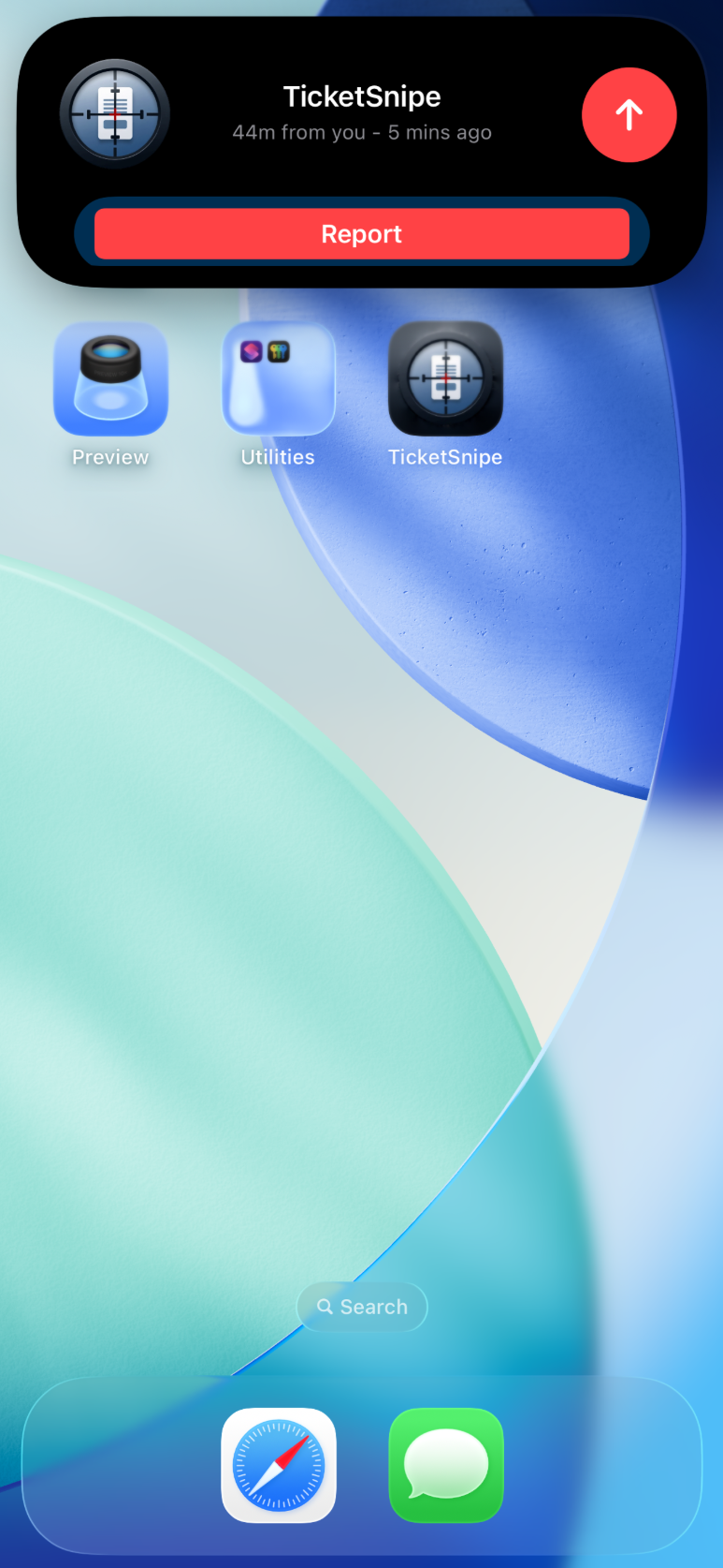 TicketSnipe Danger Alert iOS